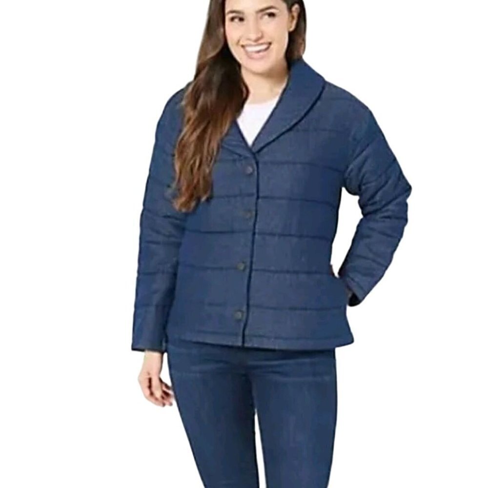 Isaac Mizrahi True Denim Quilted Shawl Collar Jacket Dark Indigo Size XS